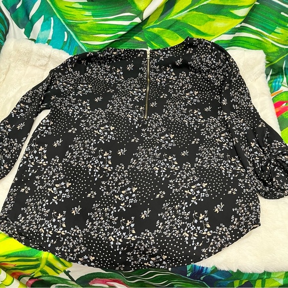 GUC $44 Papermoon Stitch Fix Medium Floral Zip Abernath Tie 3/4 Sleeve Blouse - Picture 8 of 13